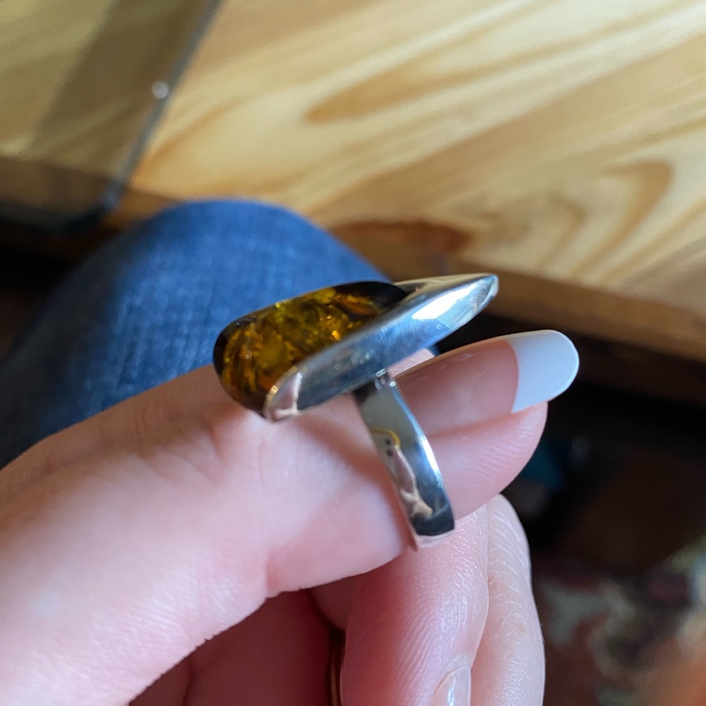 Green Amber sterling silver ring - Picture 4 of 12